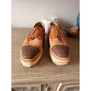 Prada Madras Tricolor Woven Leather‎ Platform Espadrille Oxfords Womens 38.5 thumbnail 2
