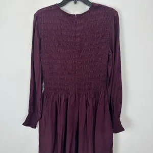 Madewell Long-Sleeve Smocked Mini Dress Dark Pomegranate Crepe Medium NWT thumbnail 15