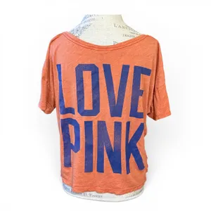 PINK Victoria’s Secret Cropped Gators Do It Better Short Sleeve Shirt Orange Med thumbnail 3
