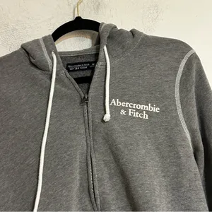Abercrombie & Fitch Y2K Spellout Soft A&F Fleece Zip Up Hoodie Grey Medium thumbnail 2