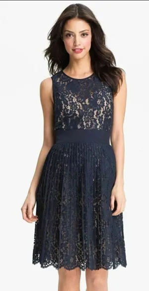 Eliza J Size 8 Navy Lace Dress Sleeveless Wedding Guest Cocktail Party Dress thumbnail 1