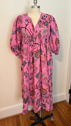 Hot Pink Floral Midi Dress thumbnail 1