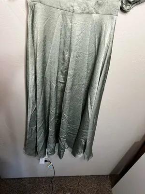 Petal & Pup Piper Sage Green Shiny Tie Front Button Front Midi Dress thumbnail 11
