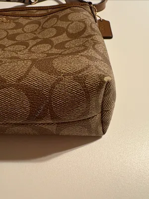 Coach Signature coated Canvas File Crossbody Bag purse tan brown excellent thumbnail 3