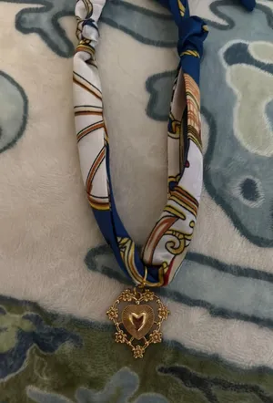 Silk scarf charm necklace Blue thumbnail 4