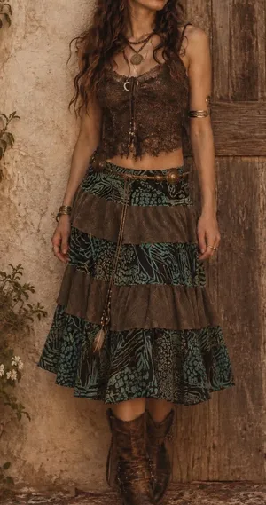 Vintage Low Rise Tiered Midi Skirt 90s Y2K Indie Sleaze Grunge Boho Romantic thumbnail 1