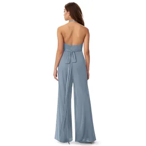Azazie‎ Cabernet Burgundy Halter V-Neck Rosette Wide Leg Formal Jumpsuit A0 thumbnail 7