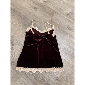 NY& Co. Authentic Y2K Brown Velvet Lace Camisole Babydoll Grunge Goth USA Size M thumbnail 2