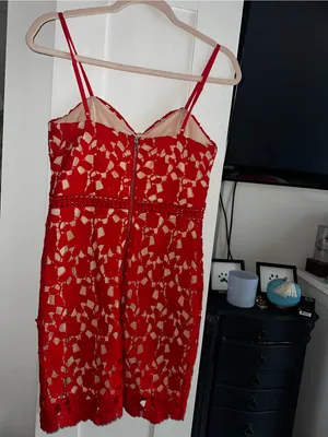 Just Me Red Lace Mini Dress Sweetheart Neckline thumbnail 2