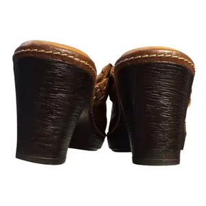 Sofft 7.5M Brown Leather Woven Clog Mule Braided Wedge Heel Boho Cottagecore 90s thumbnail 4