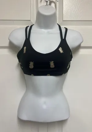 Black Strappy Pineapple Print Sports Bra thumbnail 3