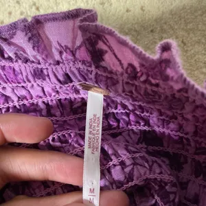 Free People Romantic Floral Smocked Mini Dress‎ Womens M Purple Puff Sleeve Boho thumbnail 7