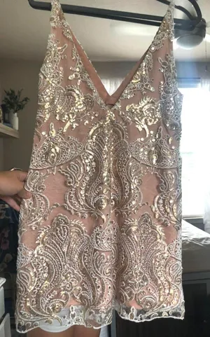 Free People “Night Shimmers” Nude Sequin Cocktail Dress thumbnail 4