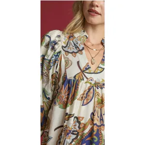 Umgee Abstract Paisley‎ Puff Sleeve Boho Babydoll Mini Dress Size Small thumbnail 10