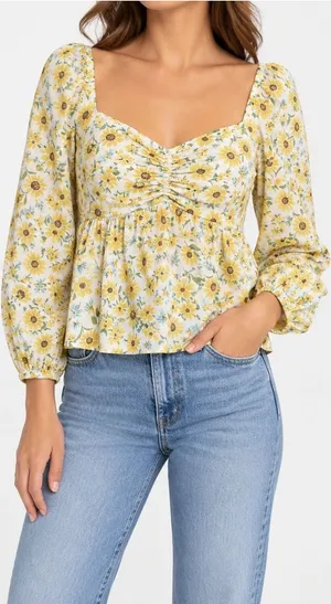 Old Navy Floral Peplum Blouse M Yellow Ditsy Cottagecore Puff Sleeve thumbnail 1
