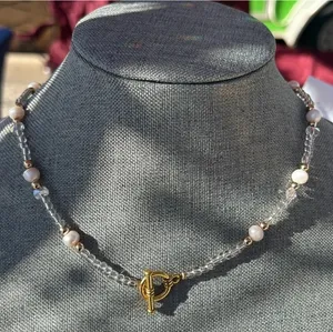 Handmade Elegant Freshwater Pearl and Gold tone Pendant Necklace thumbnail 3
