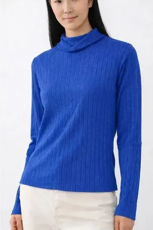 Banana Republic blue ribbed turtleneck top size M thumbnail 1