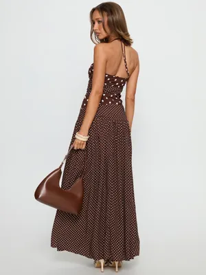 Princess Polly Maxi Brown Polka Dot Dress thumbnail 2