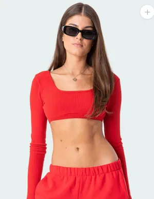 Edikted Red Sydney Ribbed Open Back Crop thumbnail 1