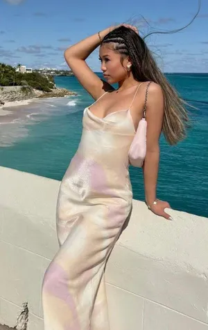 Zara maxi long satin foil effect cowl neck body on casual summer vacation dress thumbnail 2