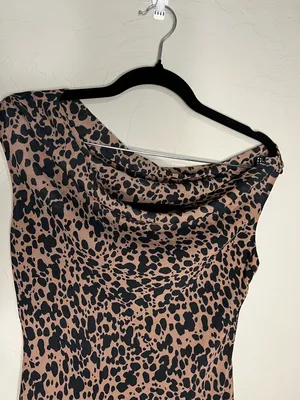 Commense NWT Asymetrical‎ Collar Animal Leopard Drapey Mini Dress thumbnail 3