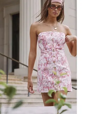 NWT Free People Tomas Mini Dress Floral Printed Strapless Smocked L $128 thumbnail 8