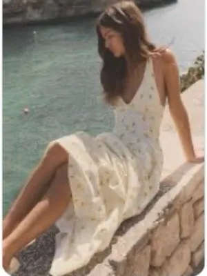ZARA Lemon Print Halter Midi Dress Cream Yellow NWT Size M thumbnail 14