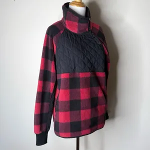 Abercrombie Red and Black Fleece Asymmetrical Snap Pullover Jacket thumbnail 3