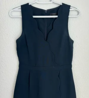 J. Crew Dress Womens Size 0 Navy Blue V Neck Scallop Crepe Wrap Surplice Sheath thumbnail 2