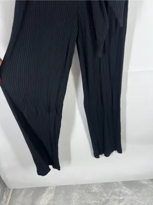 Reformation‎ Black Ribbed Wide-Leg Jumpsuit with Tie Waist thumbnail 7