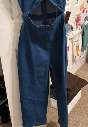Blue Denim One Piece with mid section cut thumbnail 2