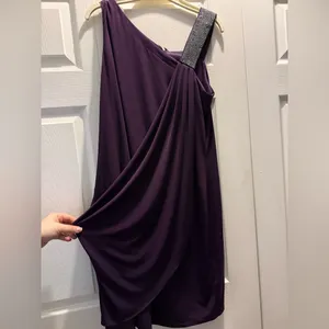 Karina Grimaldi One-Shoulder Purple Dress with Silver Accent thumbnail 3