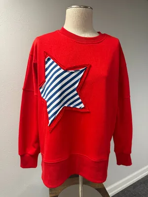 Pink Lily Patch Embroidery Star Colorblock Sweatshirt thumbnail 4