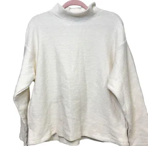 Madewell Cream Ottoman Ribbed Knit Funnel Neck Drop-Shoulder Oversize Top Size S thumbnail 3