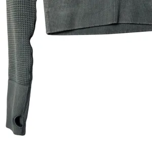 Offline By Aerie Sage Green Long Sleeve Henley Waffle Knit Crop Top Size XS thumbnail 4