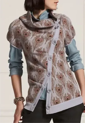 Like New Anthropologie MOTH Wool Peacock Funneled Folds Sweater Size Small thumbnail 1