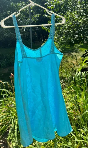 Blue Vintage Lace trim silky dress thumbnail 1