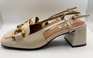 Anthropologie Bibi Lou EU 37 US 6.5 Cream Croc Slingback Loafers Horsebit thumbnail 1