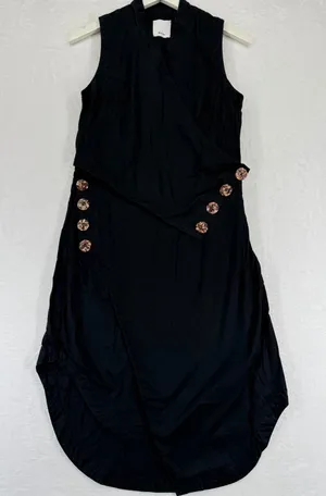 Acler Black Sleeveless Wrap Dress Button Detail‎ Asymmetrical Hem Size US 6 thumbnail 1