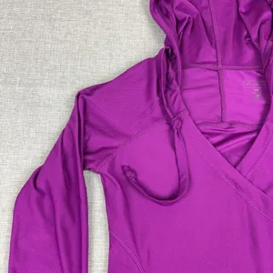 Athleta Hoodie Womens XXS Purple Tunic V-Neck Pullover Pockets Knit Stretch thumbnail 3