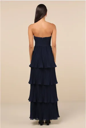 Lulus Navy Blue Strapless Tiered Maxi Dress thumbnail 2