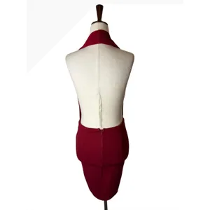 Angel Biba Mini Dress Women 8 Red Plunge Halter Backless Bodycon Party Cocktail thumbnail 3