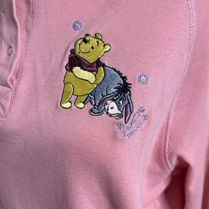 Vintage Disney Winnie the Pooh Eeyore Pink Polo M Y2K Soft Girl Disneycore thumbnail 3