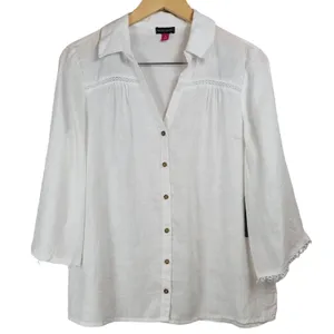 Vince Camuto White Linen Blend 3/4 Sleeve Button Down Top Womens‎ Size S thumbnail 1