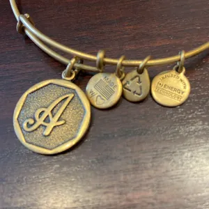 Alex and Ani Charm Bangle, Gold-tone Finish with “A” initial thumbnail 2