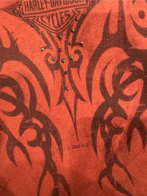 HARLEY DAVIDSON 100% Cotton 2008 Y2k Red and Black Tribal Checkered Tank Top | L thumbnail 2