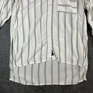 Abercrombie & Fitch Womens Small White Navy Blue Striped Button Down Viscose Top thumbnail 3