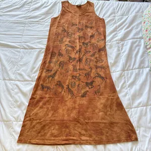 Vintage National Wildlife Federation Safari Animal Print Maxi Dress Rust Cotton thumbnail 1