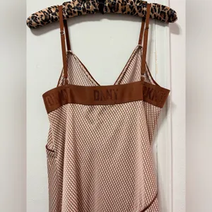 NWT $129 DKNY Dress Satin Mini Grid Print Adjustable Straps V Neck Women Medium thumbnail 7