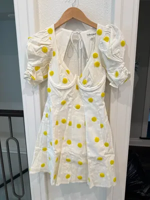 For Love & Lemons NWT Lemon Dot Puff Sleeve Mini Dress Small thumbnail 3